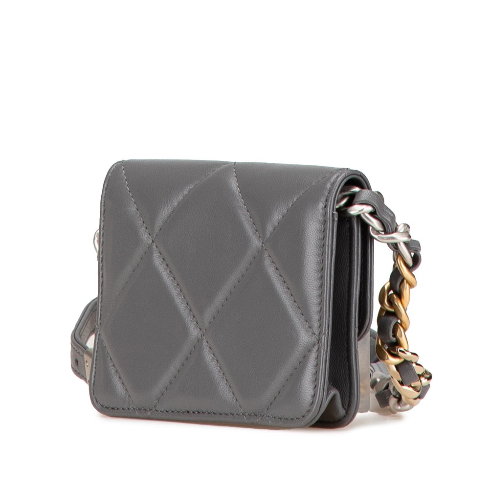 Lambskin 19 Flap Coin Purse With Chain Gray - Gaby Paris