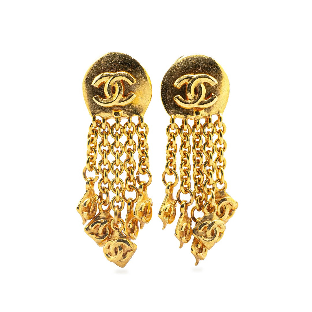 Gold Plated Dangle CC Clip on Earrings Gold - Gaby Paris