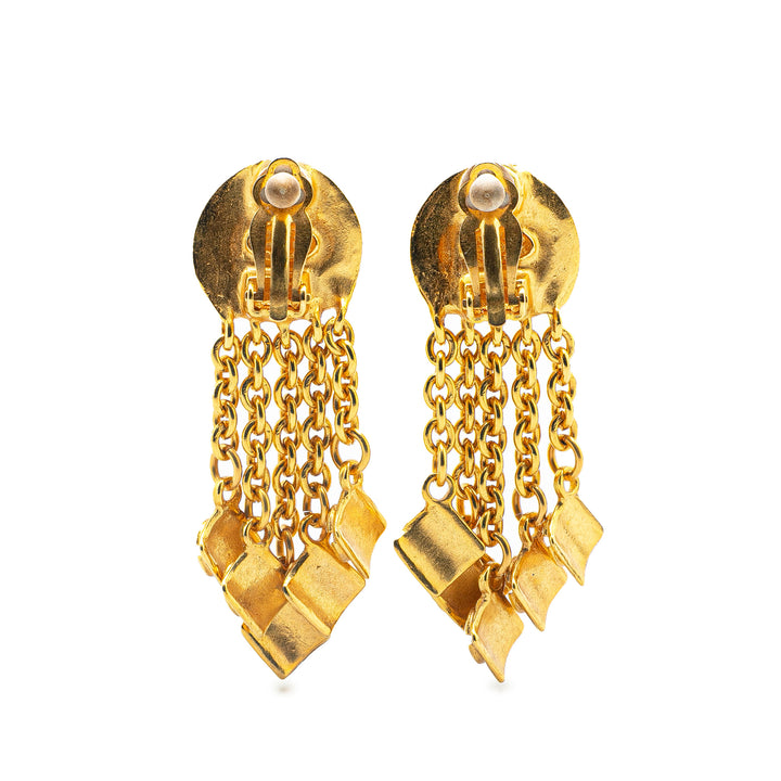 Gold Plated Dangle CC Clip on Earrings Gold - Gaby Paris