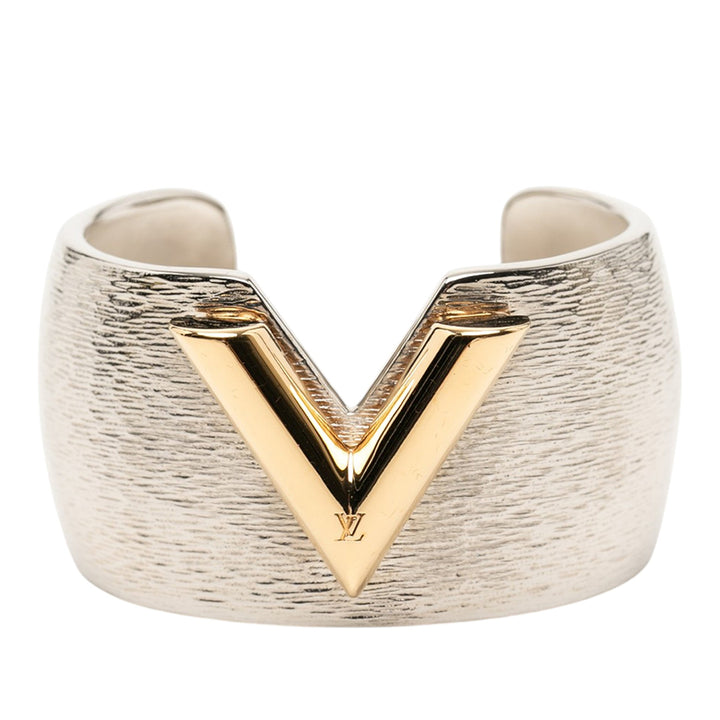 Louis Vuitton Textured Brass Essential V Colorama Open Cuff Bracelet
