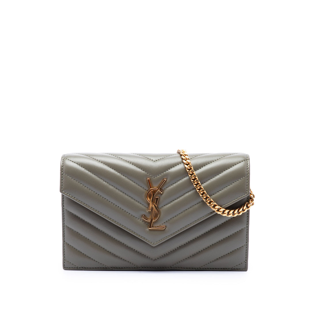 Saint Laurent Chevron Cuir d’agneau Monogram Envelope Chain Portefeuille