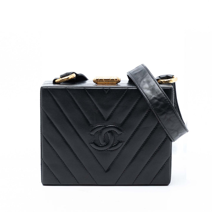 Chanel CC Matelassé Chevron Cuir d’agneau Boîte Sac porté croisé