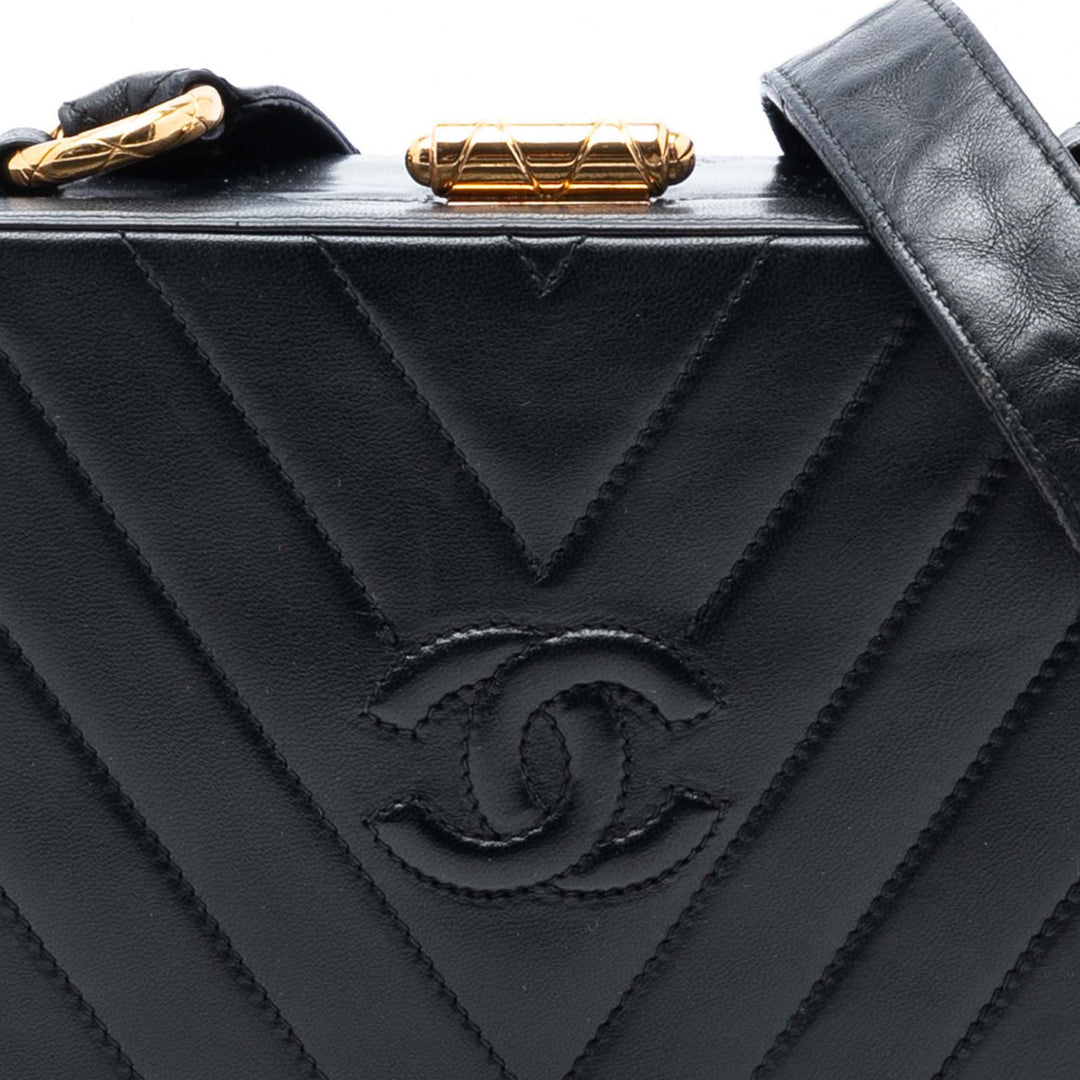 Chanel CC Matelassé Chevron Cuir d’agneau Boîte Sac porté croisé