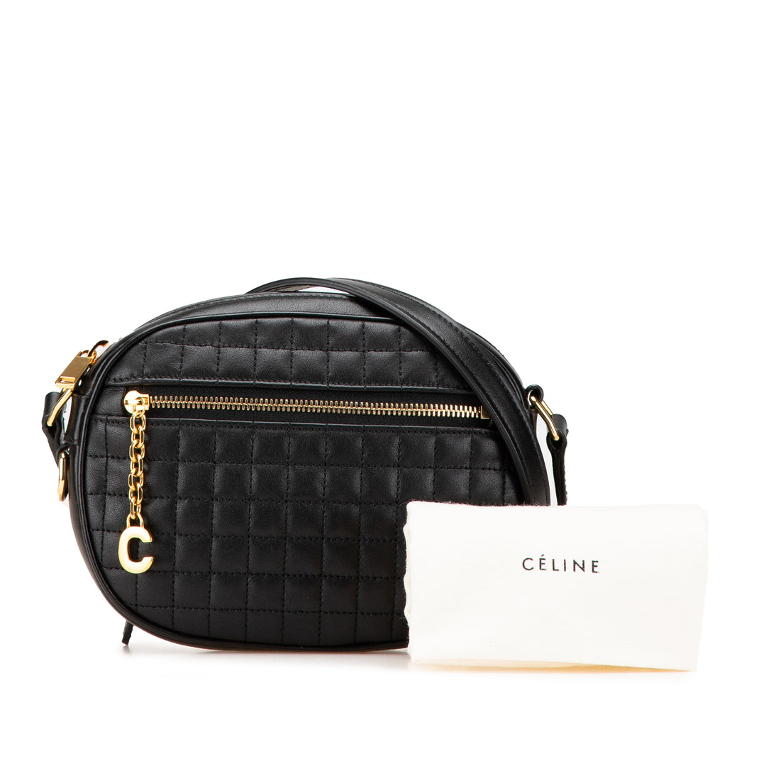 Quilted Calfskin C Charm Crossbody Black - Gaby Paris