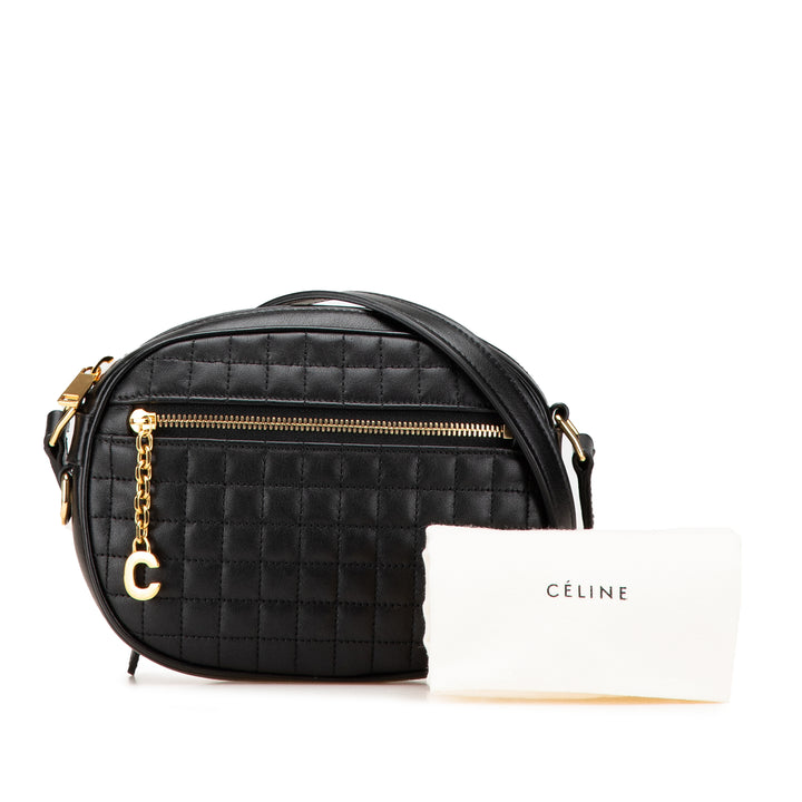 Quilted Calfskin C Charm Crossbody Black - Gaby Paris