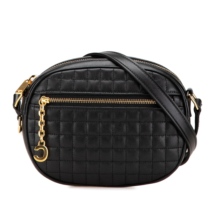 Quilted Calfskin C Charm Crossbody Black - Gaby Paris