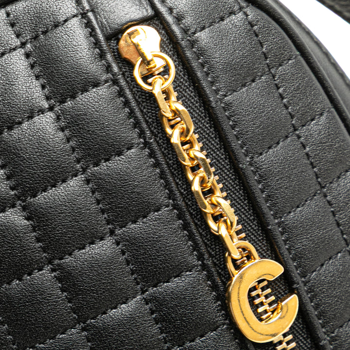 Quilted Calfskin C Charm Crossbody Black - Gaby Paris