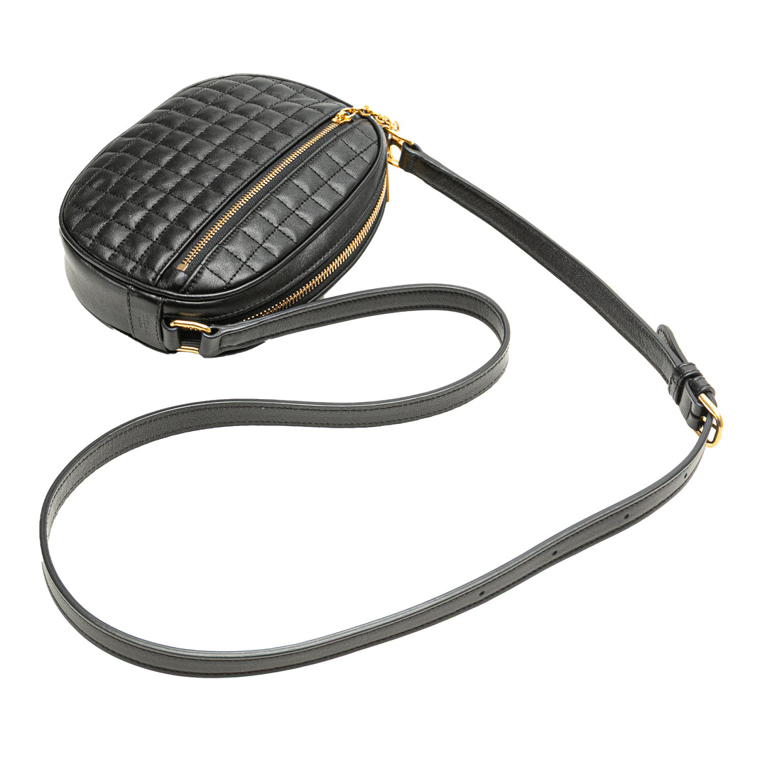 Quilted Calfskin C Charm Crossbody Black - Gaby Paris