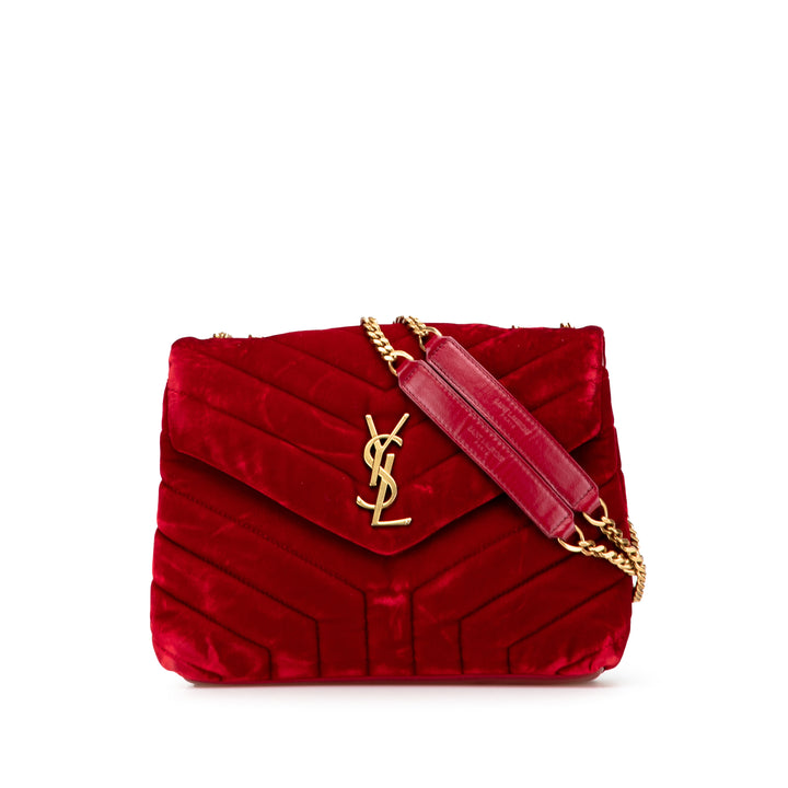 Saint Laurent Small Velours Monogram Matelasse LouLou Sac bandoulière Rouge