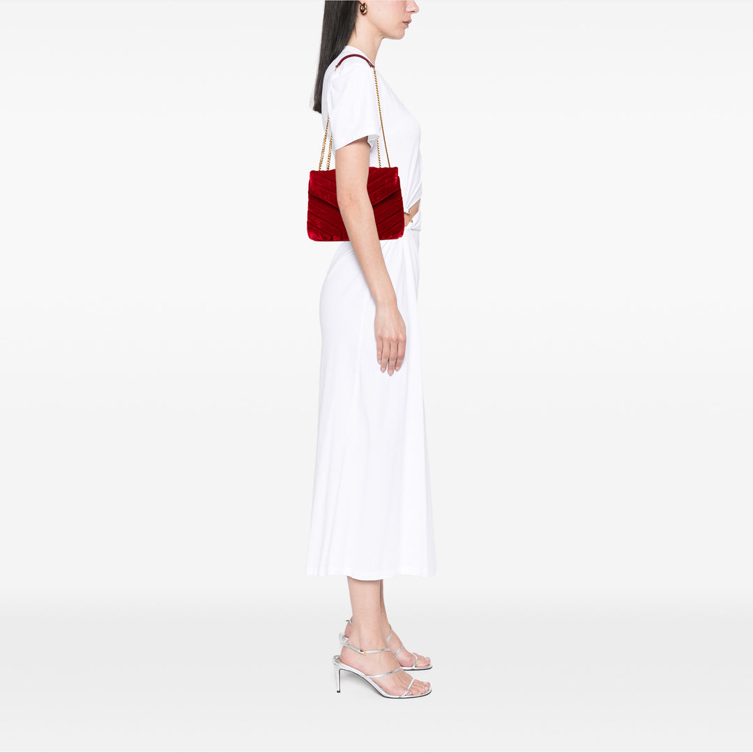 Saint Laurent Small Velours Monogram Matelasse LouLou Sac bandoulière Rouge