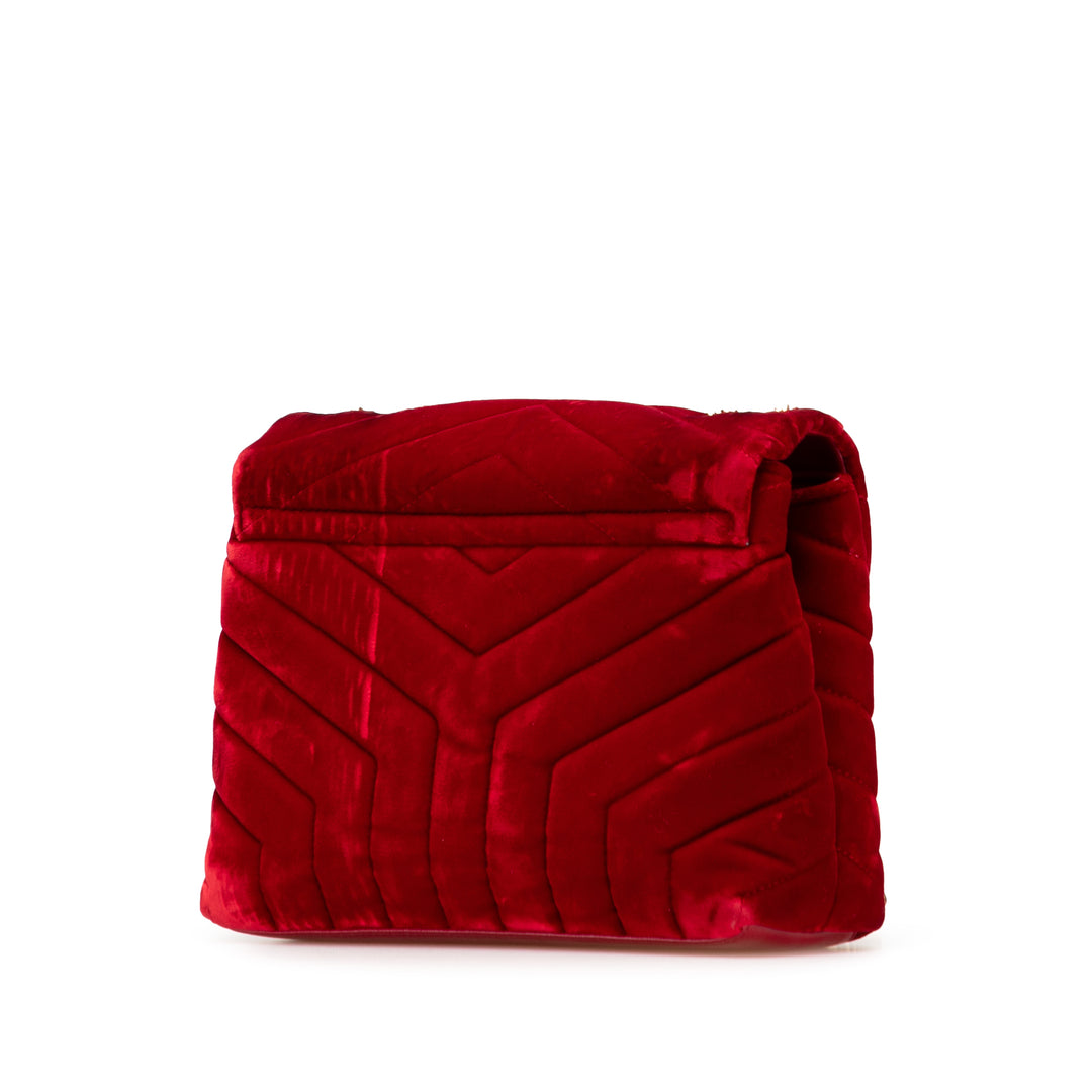 Saint Laurent Small Velours Monogram Matelasse LouLou Sac bandoulière Rouge