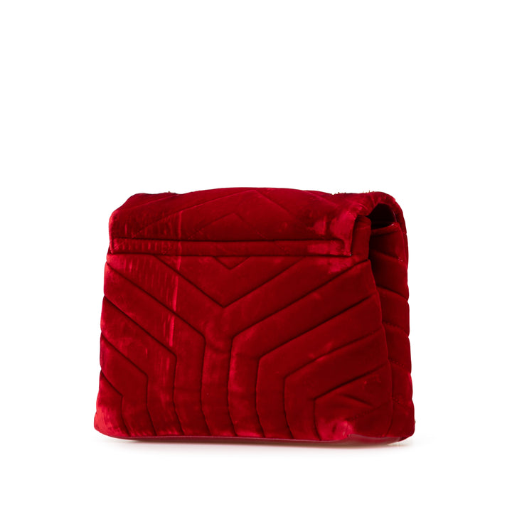 Saint Laurent Small Velours Monogram Matelasse LouLou Sac bandoulière Rouge