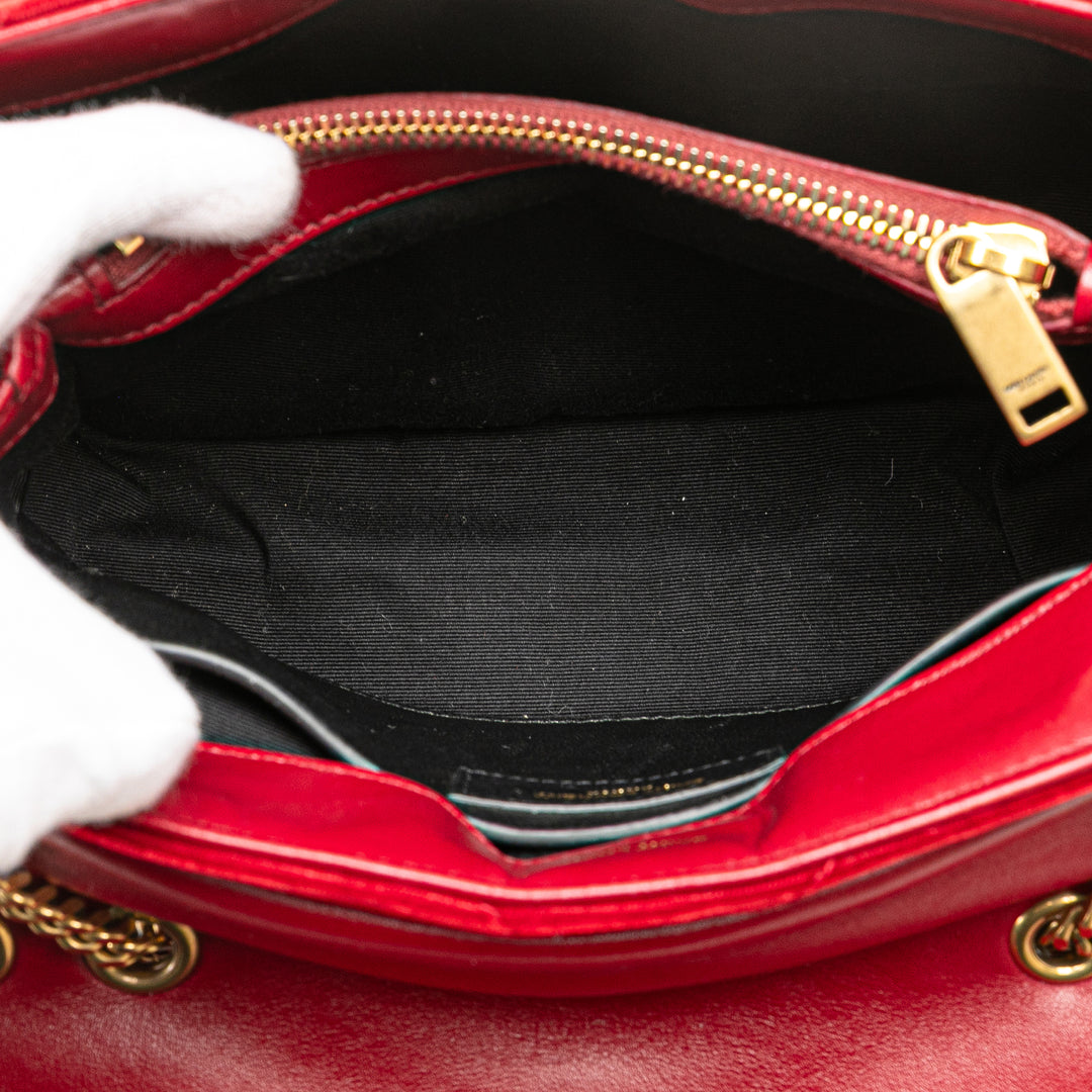 Saint Laurent Small Velours Monogram Matelasse LouLou Sac bandoulière Rouge