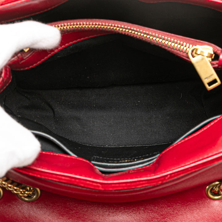 Saint Laurent Small Velours Monogram Matelasse LouLou Sac bandoulière Rouge