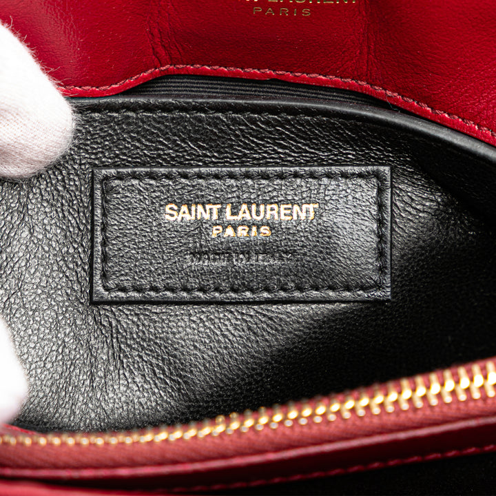 Saint Laurent Small Velours Monogram Matelasse LouLou Sac bandoulière Rouge