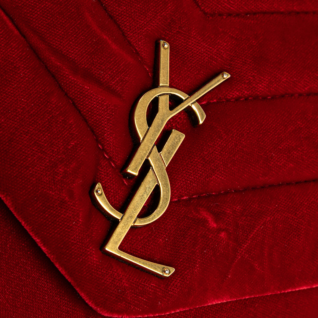 Saint Laurent Small Velours Monogram Matelasse LouLou Sac bandoulière Rouge