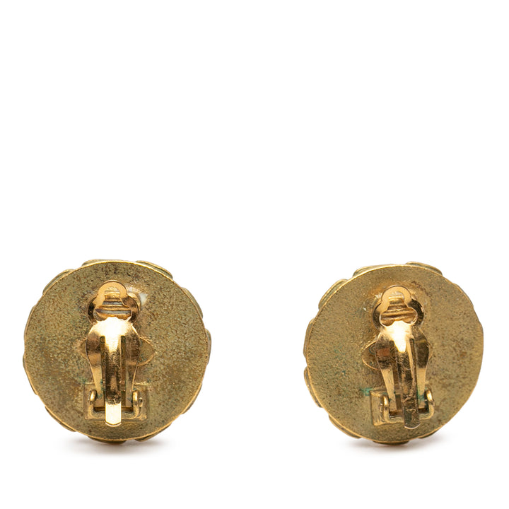 Chanel CC plaqué Émail Rond Clip On Boucles d’oreilles