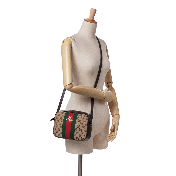 GG Canvas Webby Bee Camera Bag Brown - Gaby Paris