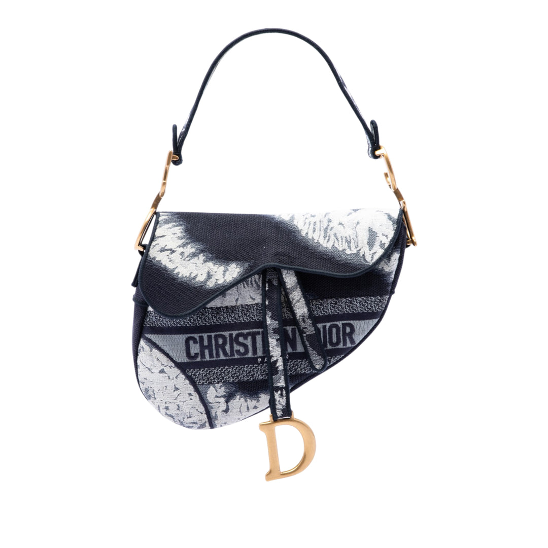 Dior brodé Tie Dye Saddle Sac Bleu – vue principale – GABY PARIS