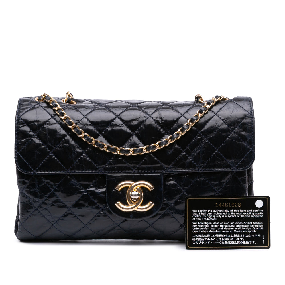 CC Crackled Glazed Calfskin Accordion Flap Blue - Gaby Paris