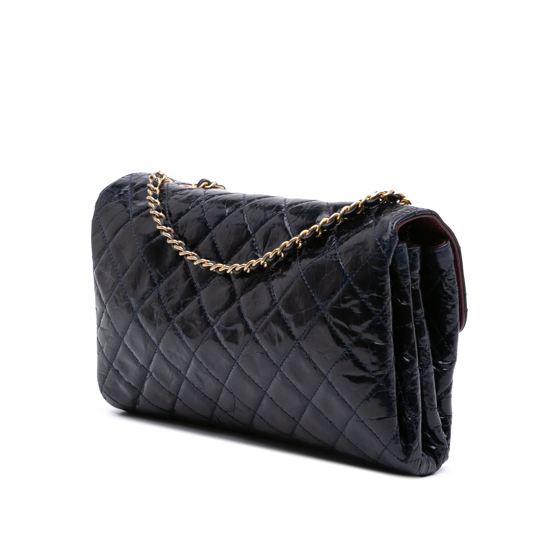 CC Crackled Glazed Calfskin Accordion Flap Blue - Gaby Paris