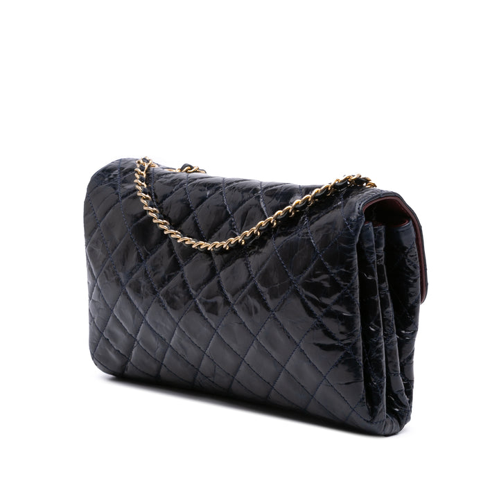 CC Crackled Glazed Calfskin Accordion Flap Blue - Gaby Paris