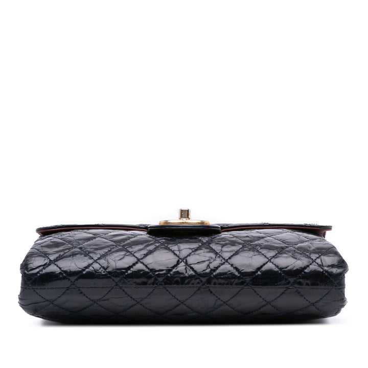 CC Crackled Glazed Calfskin Accordion Flap Blue - Gaby Paris