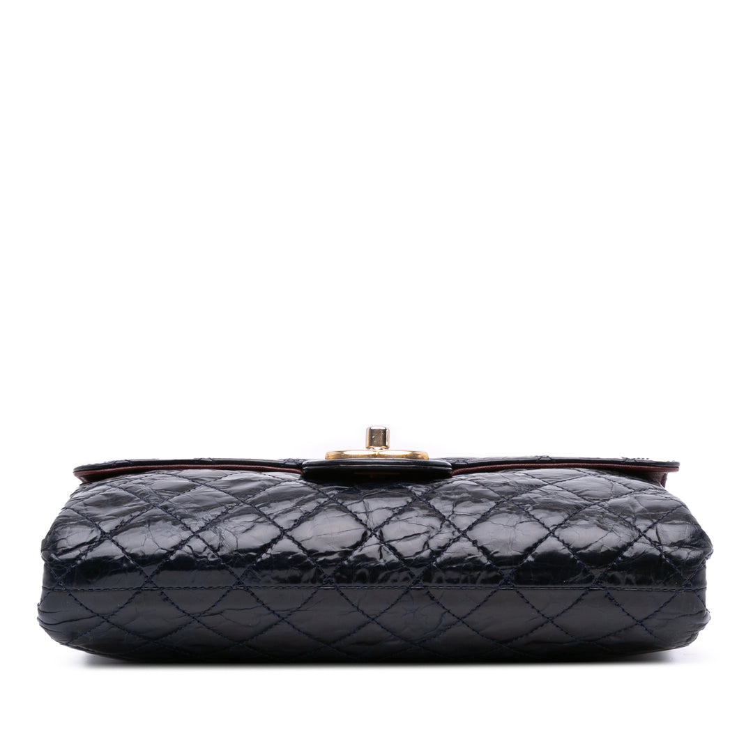 CC Crackled Glazed Calfskin Accordion Flap Blue - Gaby Paris