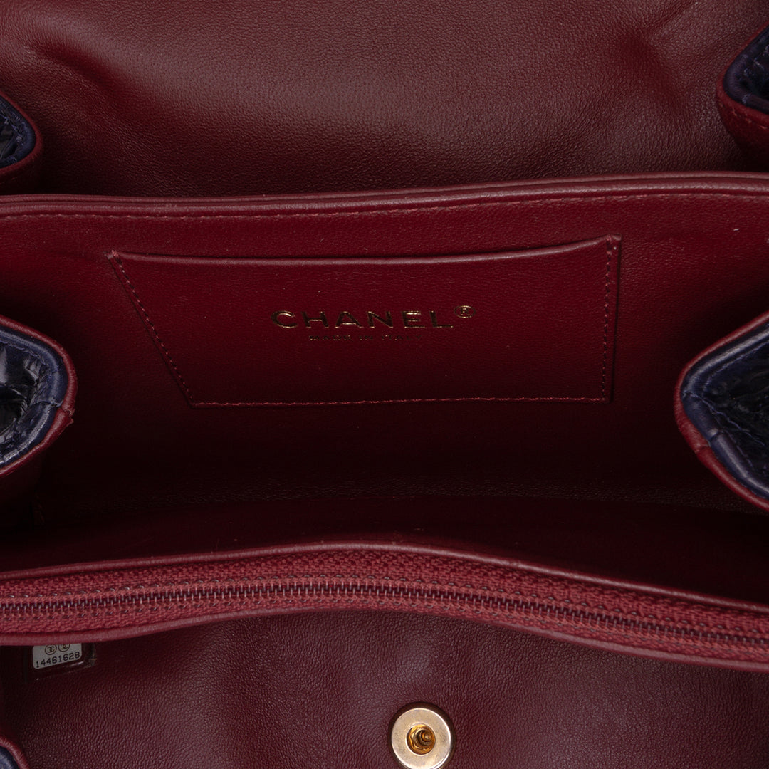 CC Crackled Glazed Calfskin Accordion Flap Blue - Gaby Paris