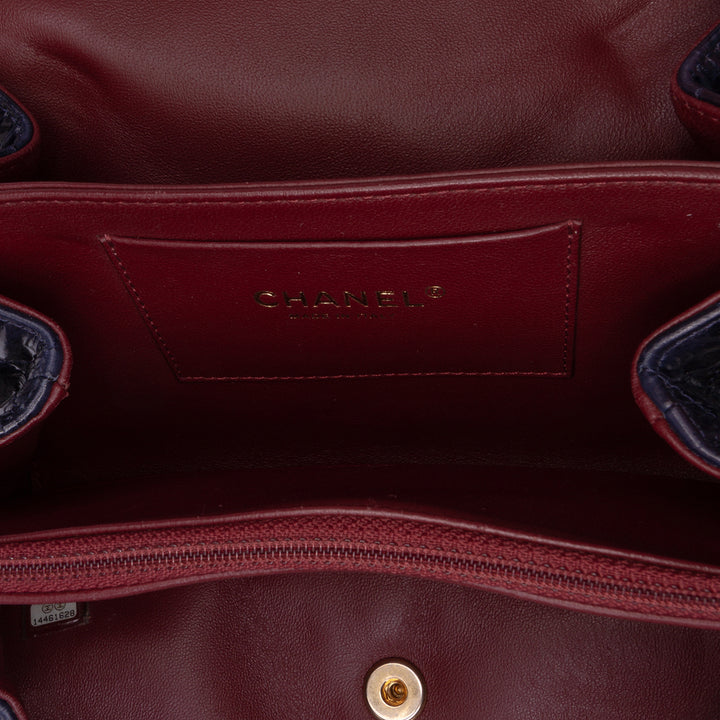 CC Crackled Glazed Calfskin Accordion Flap Blue - Gaby Paris