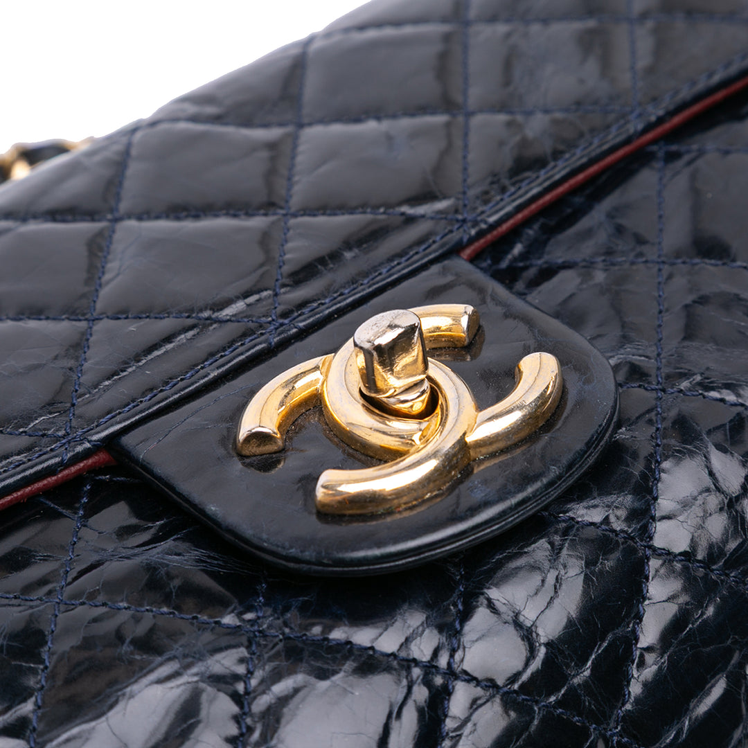 CC Crackled Glazed Calfskin Accordion Flap Blue - Gaby Paris