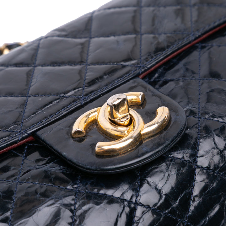 CC Crackled Glazed Calfskin Accordion Flap Blue - Gaby Paris