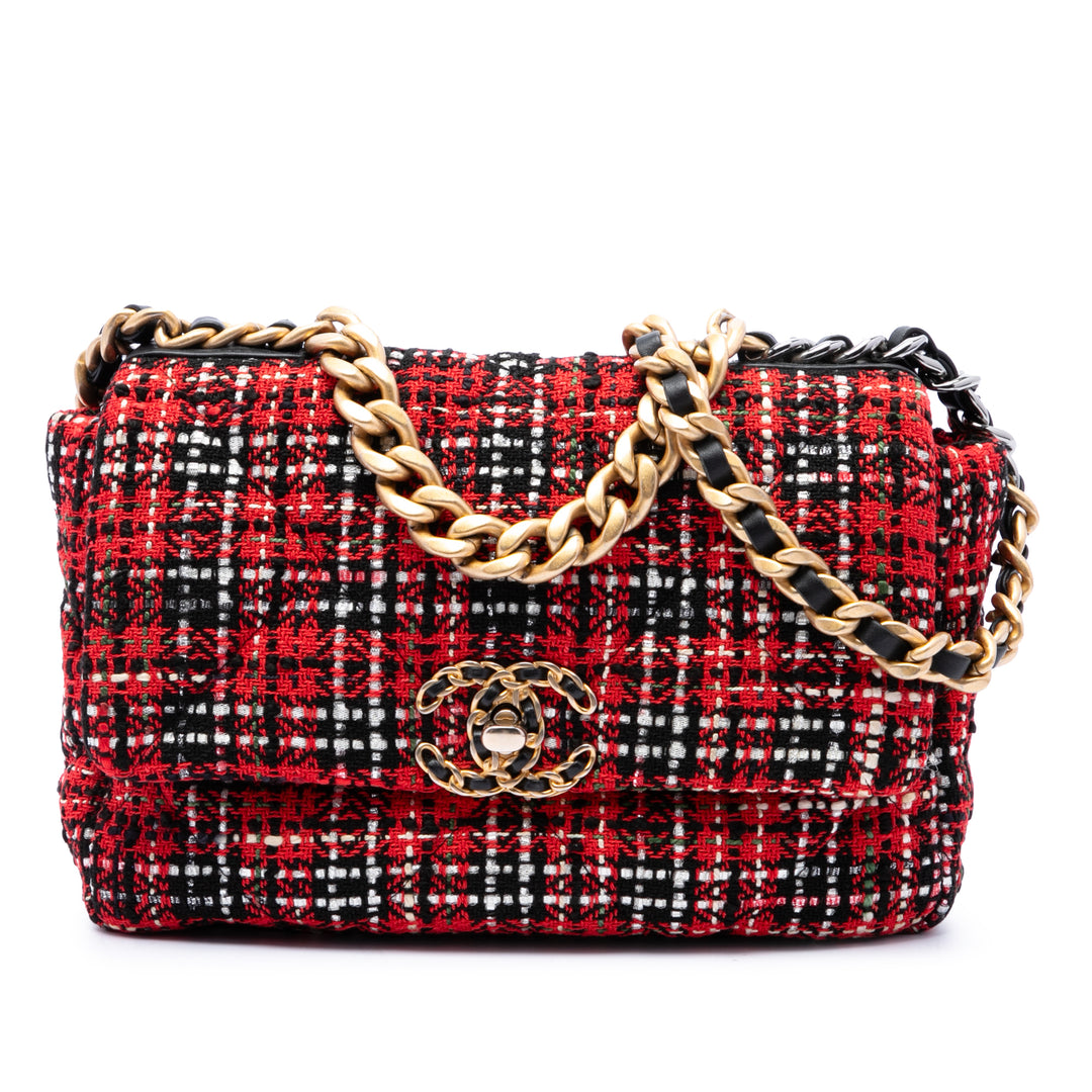 Chanel 19 à rabat Moyen Tweed Rouge – vue principale – GABY PARIS