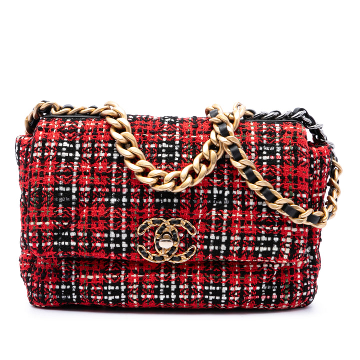 Chanel 19 à rabat Moyen Tweed Rouge – vue principale – GABY PARIS