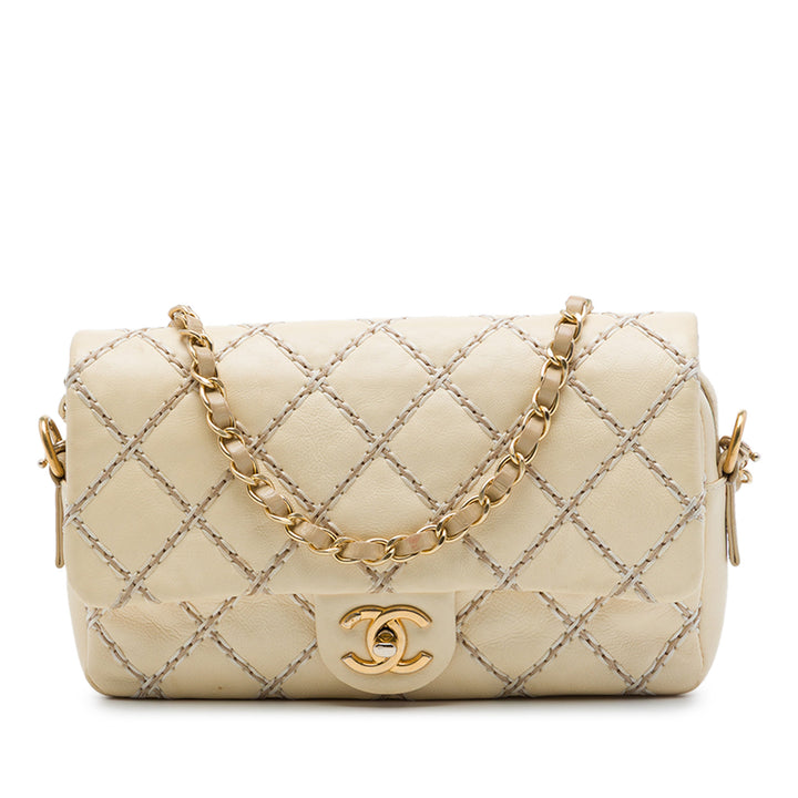 CC Matelassé Wild Stitch à rabat Cuir de veau Beige