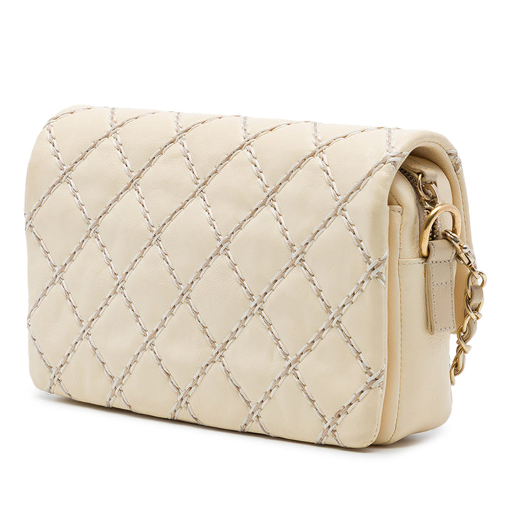 CC Matelassé Wild Stitch à rabat Cuir de veau Beige