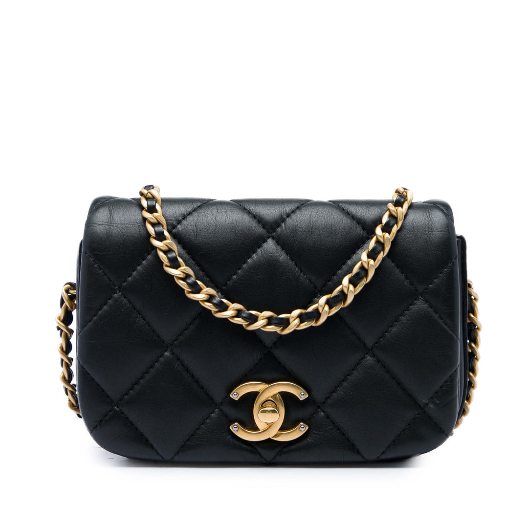 Chanel Sac bandoulière Matelassé Nailed CC à rabat Mini Cuir de veau Noir – vue principale – GABY PARIS