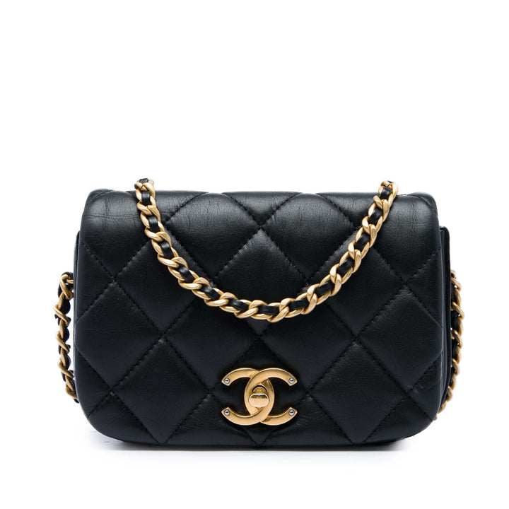 Chanel Sac bandoulière Matelassé Nailed CC à rabat Mini Cuir de veau Noir – vue principale – GABY PARIS