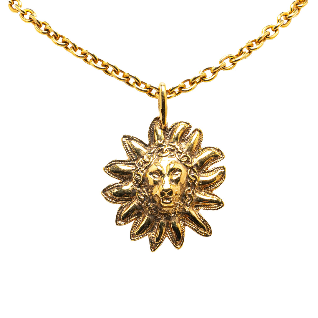 Gold Plated Leo Lion Sun Medallion Pendant Necklace Gold - Gaby Paris