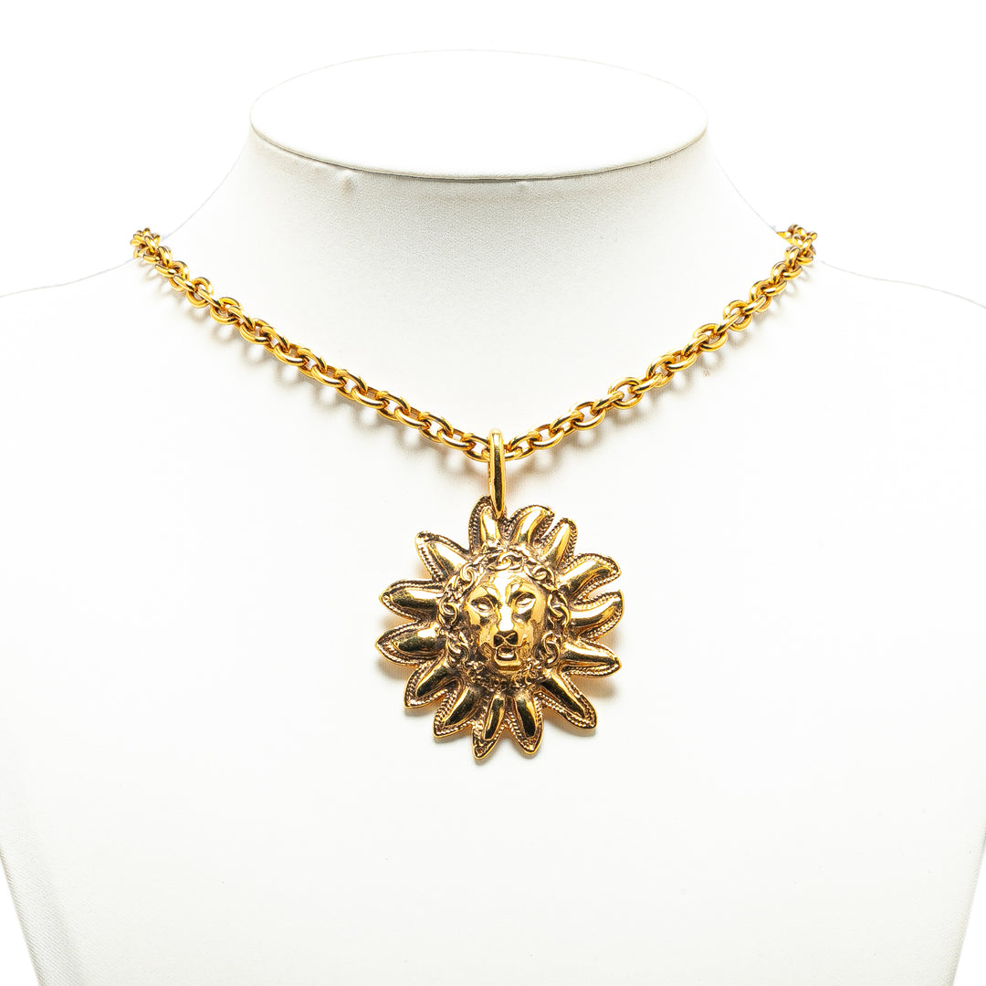 Gold Plated Leo Lion Sun Medallion Pendant Necklace Gold - Gaby Paris