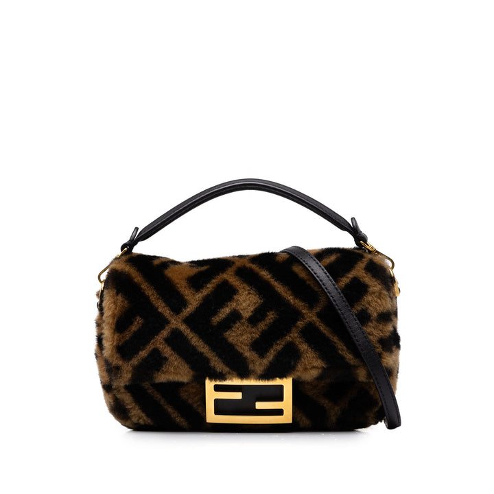 Fendi Sac à main Zucca Shearling Baguette Matière naturelle Mini Marron – vue principale – GABY PARIS