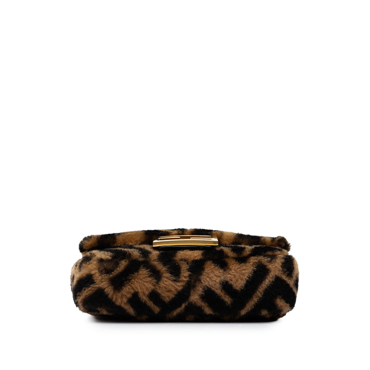 Fendi Sac à main Zucca Shearling Baguette Matière naturelle Mini Marron – vue 3 – GABY PARIS
