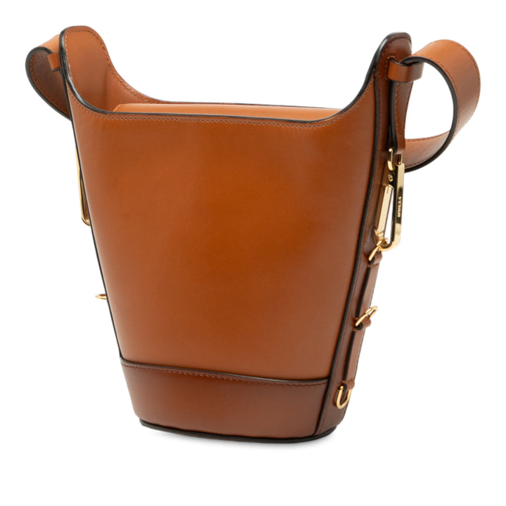 Fendi Cuir Debossed Logo Bucket Bag Marron