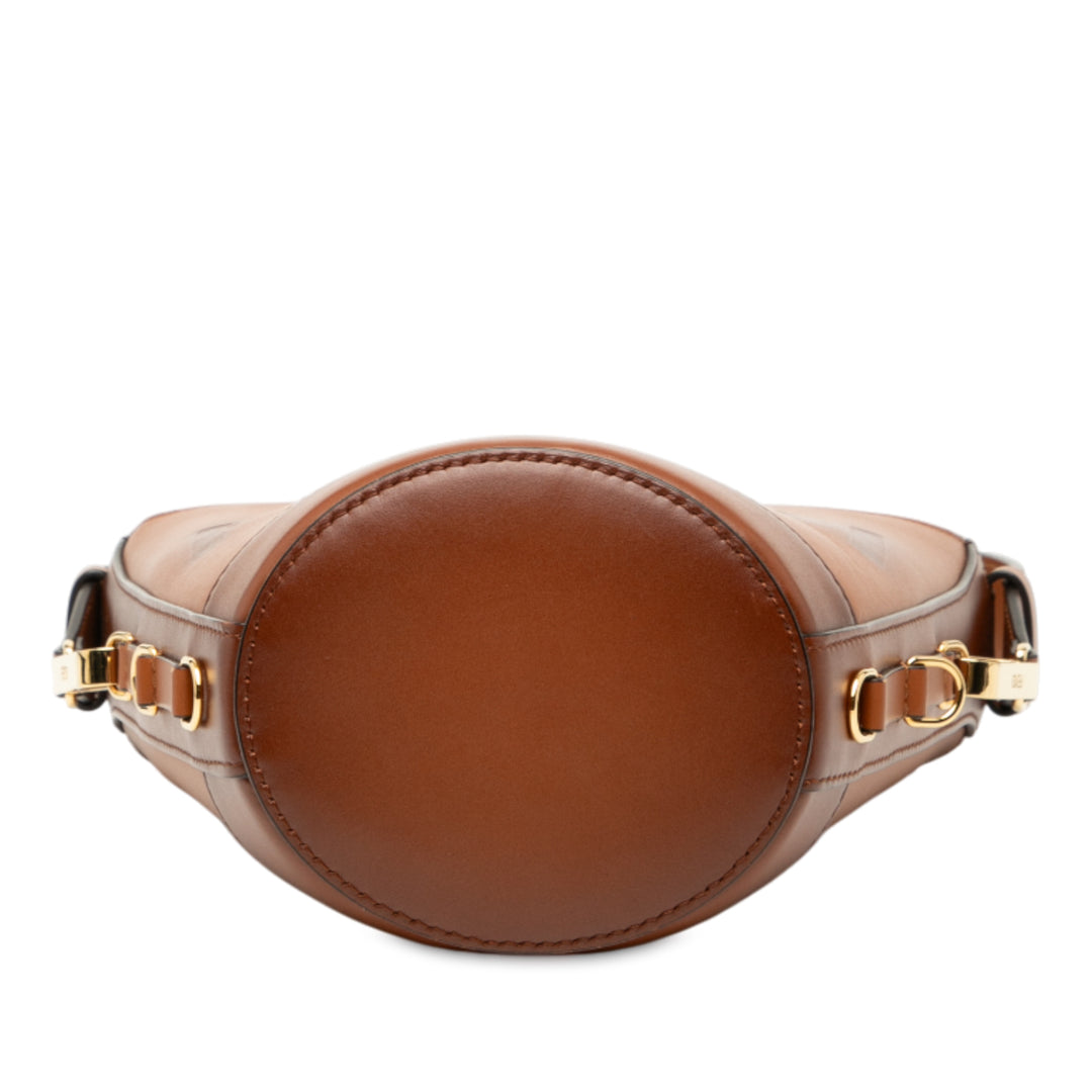 Fendi Cuir Debossed Logo Bucket Bag Marron