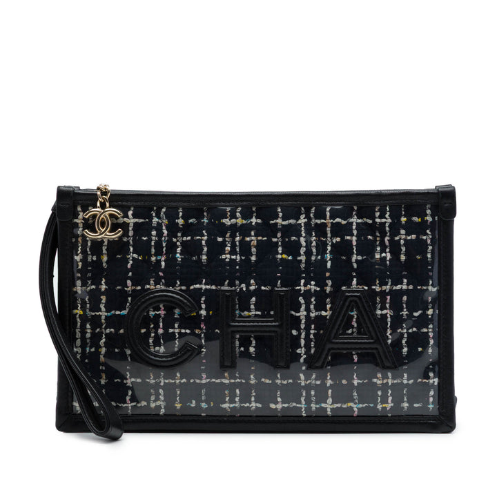Matelassé PVC Logo Wristlet Pochette Grand Tweed Noir