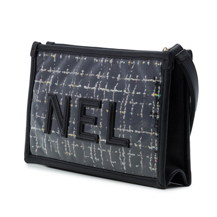 Matelassé PVC Logo Wristlet Pochette Grand Tweed Noir
