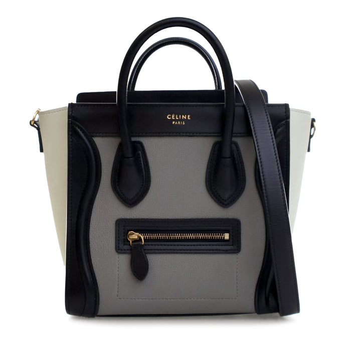 Celine Nano Tricolor Grained Cuir de veau and Nubuck Luggage Cabas Gris