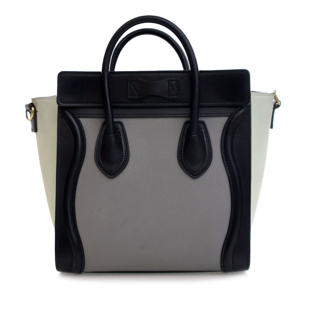 Celine Nano Tricolor Grained Cuir de veau and Nubuck Luggage Cabas Gris