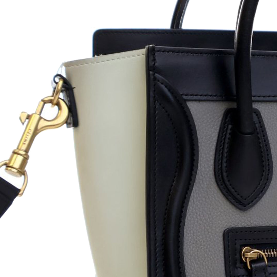 Celine Nano Tricolor Grained Cuir de veau and Nubuck Luggage Cabas Gris