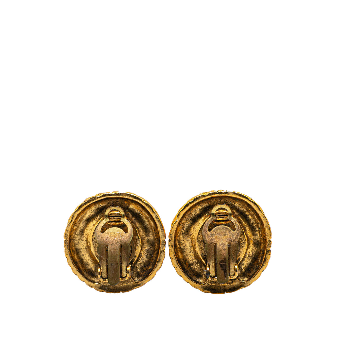 Gold Plated Ribbed Rhinestone Clip On Earrings Gold - Gaby Paris